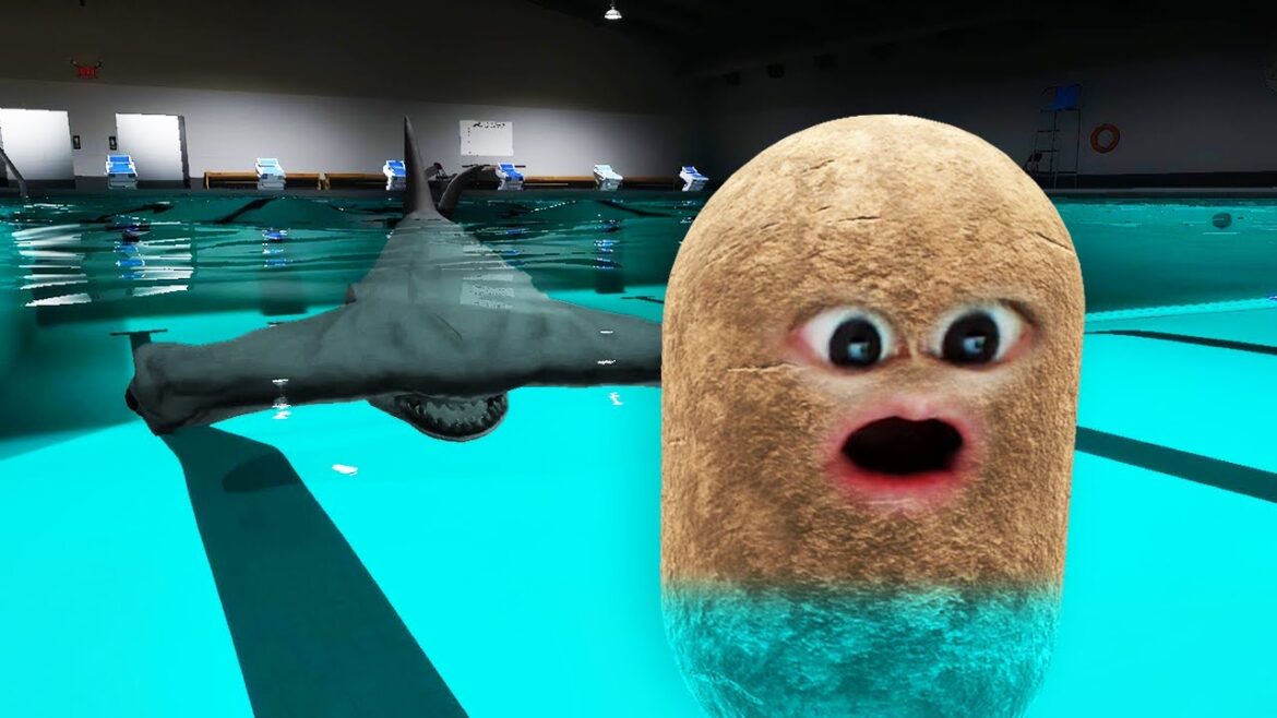 殺人ザメがいるプールに閉じ込められた..