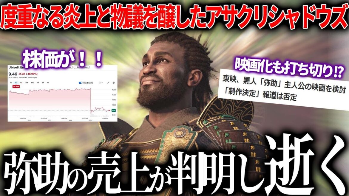 【弥助、逝く】歴史的大炎上を繰り返したアサクリシャドウズの売上とUBIの現状が判明..歴代最速レベルで調子良いと言われた弥助だが実際の売上が結構厳しい...映画化決定していた弥助もなくなりそう..?
