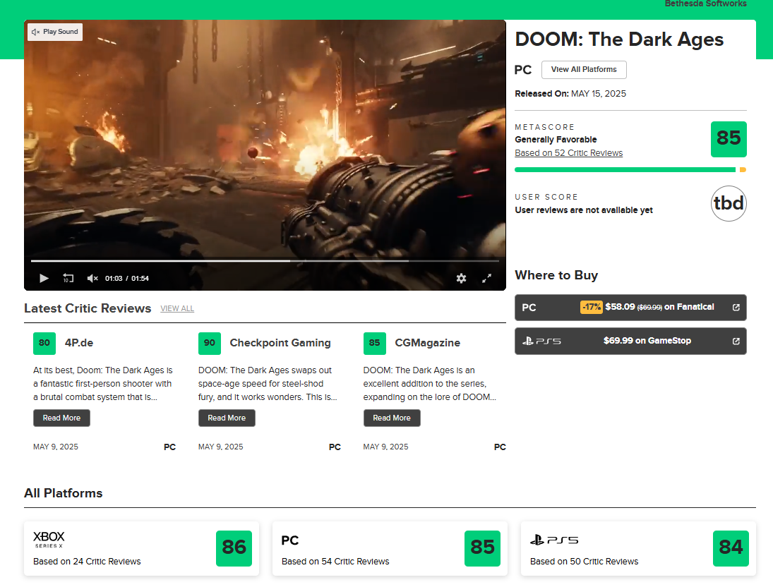 『DOOM: The Dark Ages』海外メタスコア「85点」を獲得_001