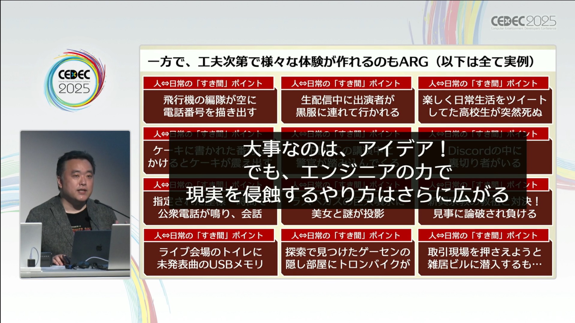 日常を侵食するゲーム「ARG」ってどうやって作るの?人と日常空間の間にフィクションを割り込ませる表現技法【CEDEC2025】_026