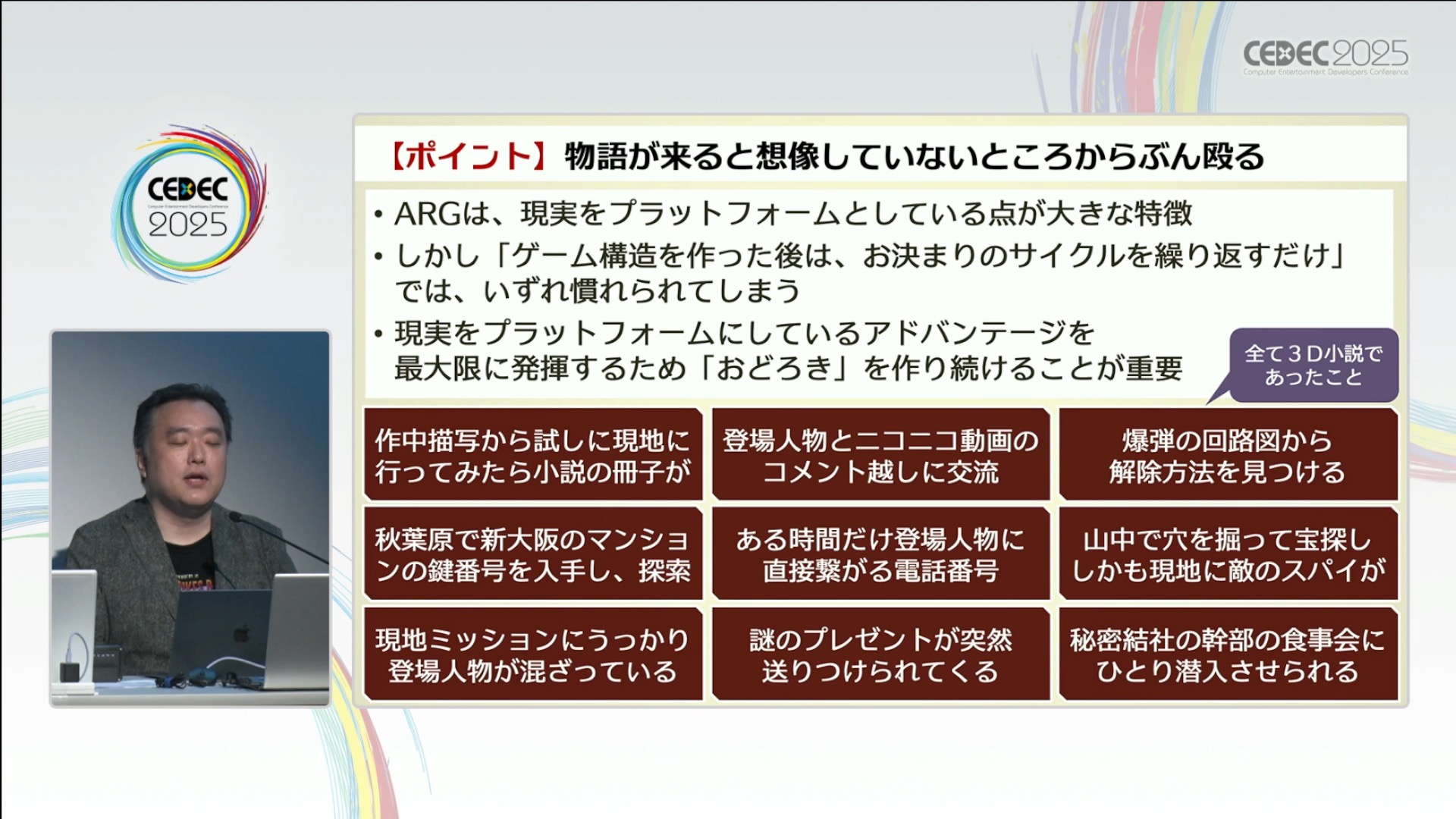 日常を侵食するゲーム「ARG」ってどうやって作るの?人と日常空間の間にフィクションを割り込ませる表現技法【CEDEC2025】_009