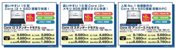 レンタルPC人気の指定モデル ノートパソコン