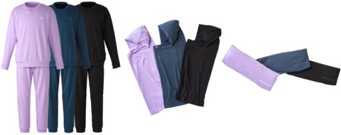 写真左から、リカバリーウエア（1万3980円）、フーディーブランケット（6980円）、アイマスク（3980円、価格はいずれも税込み）