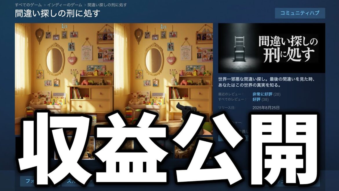 【Steam】新作ゲーム「間違い探しの刑に処す」の収益発表!国別の販売本数や返品率も公開!実際の数字を元に詳細を語ります【ひろはす】 【Steam】新作ゲーム「間違い探しの刑に処す」の収益発表!国別の販売本数や返品率も公開!実際の数字を元に詳細を語ります【ひろはす】