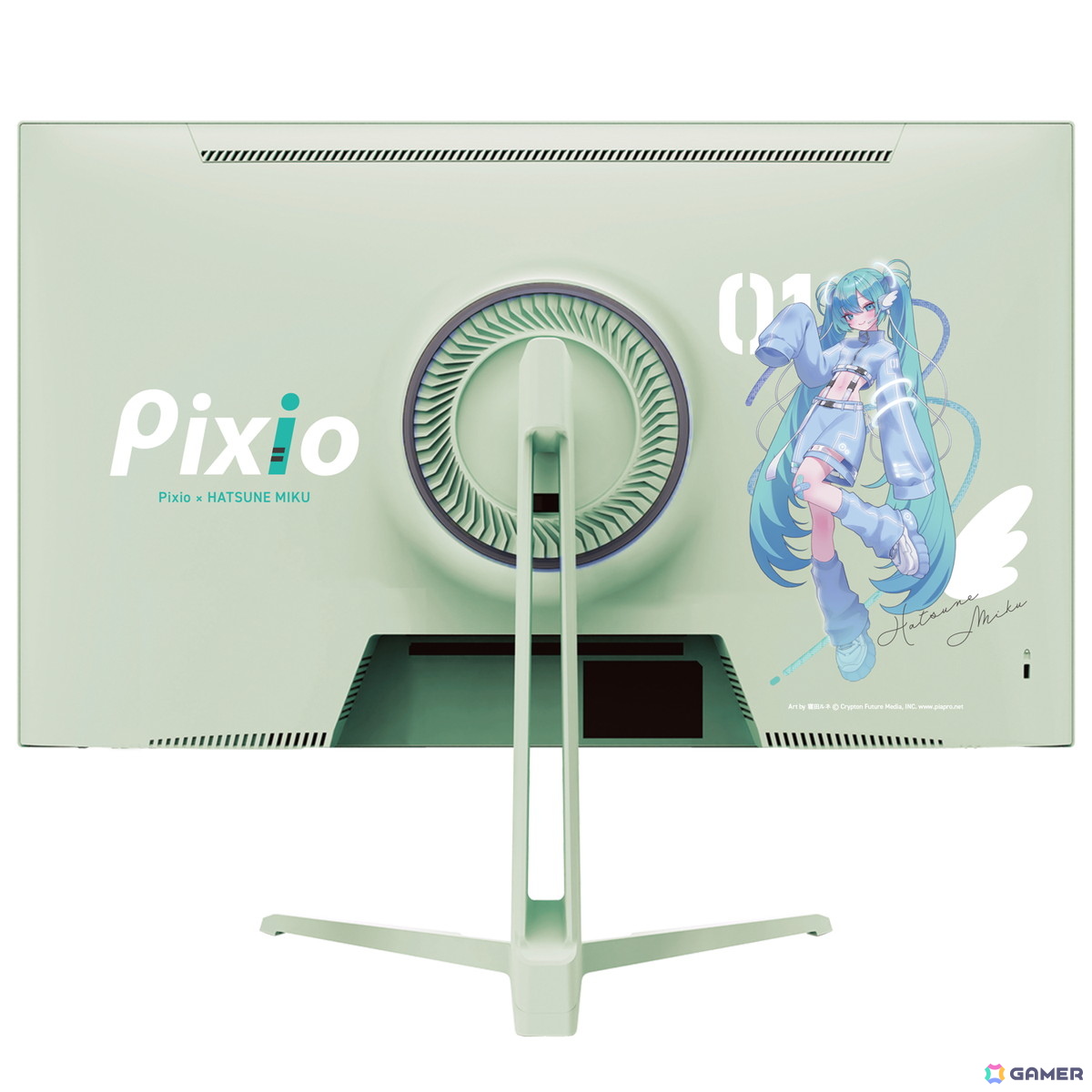 Pixioと初音ミクのコラボゲーミングモニターが今冬発売！ミントグリーンの筐体に寝田ルネ氏描き下ろしのイラストが入った特別仕様にの画像