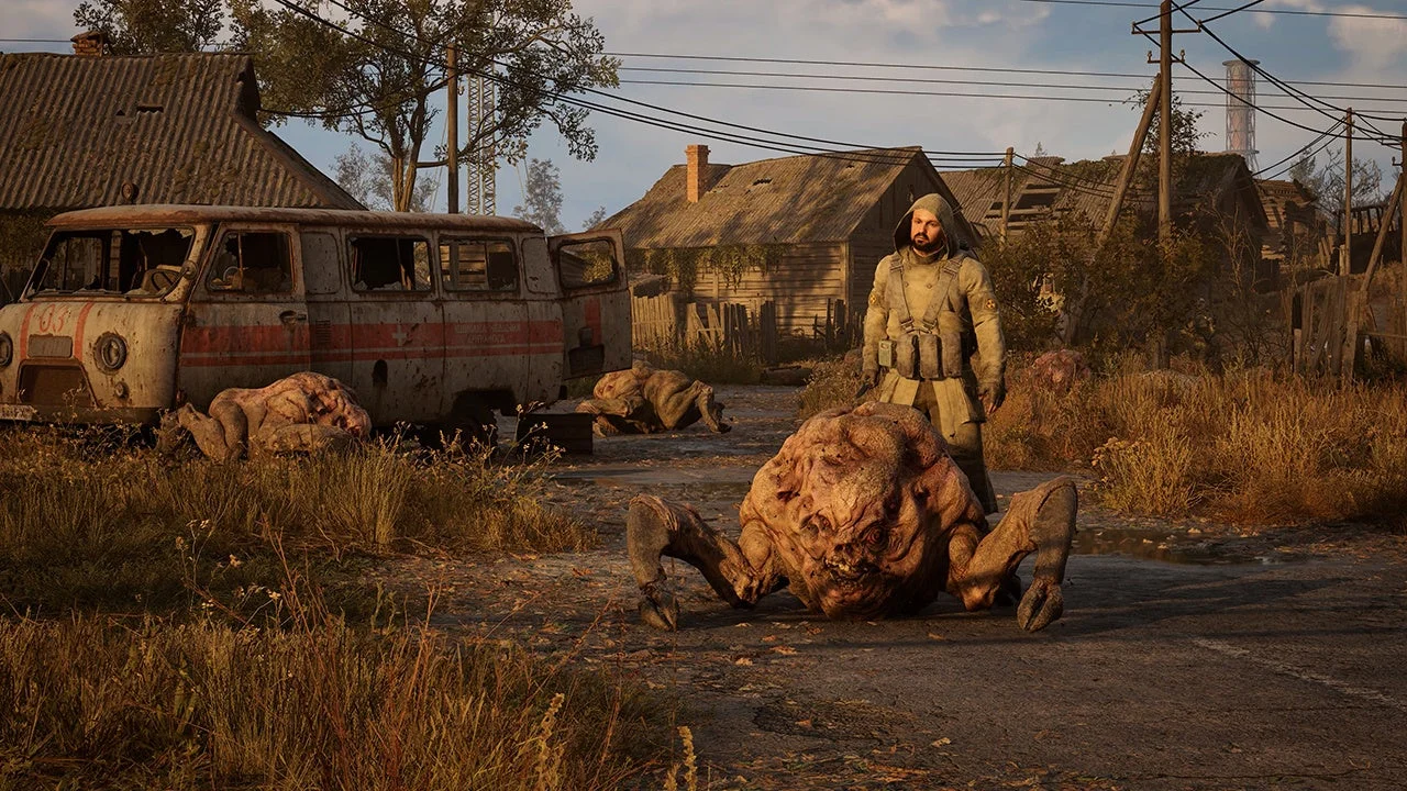 チョルノービリのゾーンでクリーチャーと対峙する兵士のゲーム画面