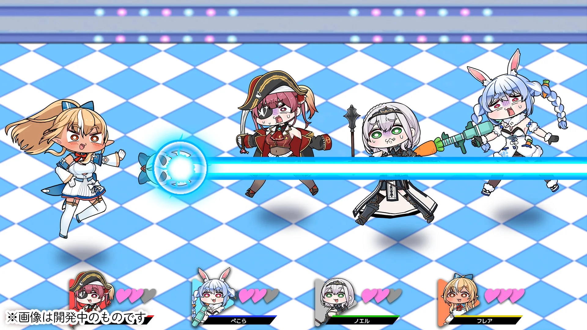 ホロライブファンタジーバトルの4人対戦ゲーム画面(開発中)