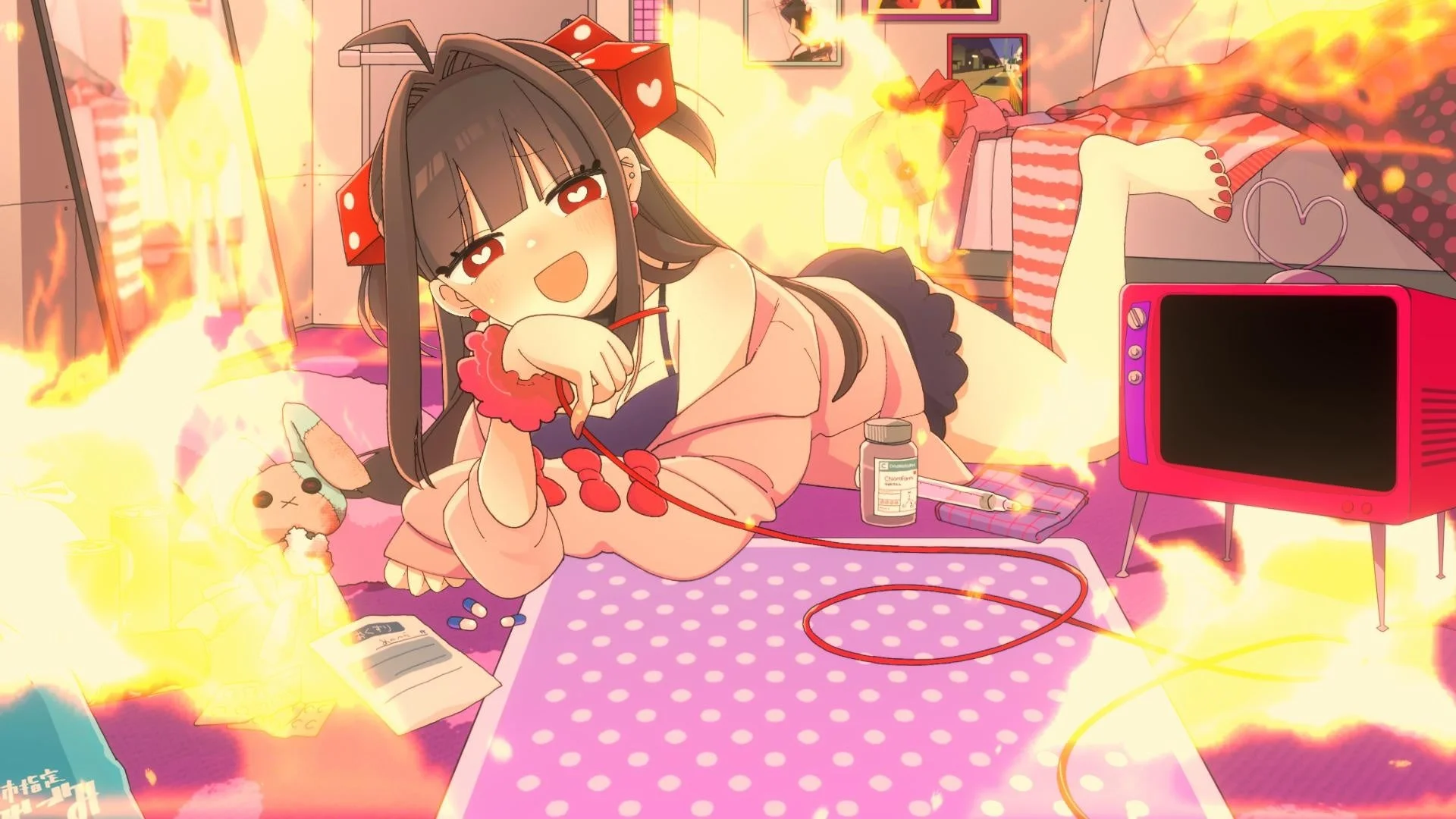 『メンヘラリウム』メンヘラちゃんの部屋でチンチロをする様子