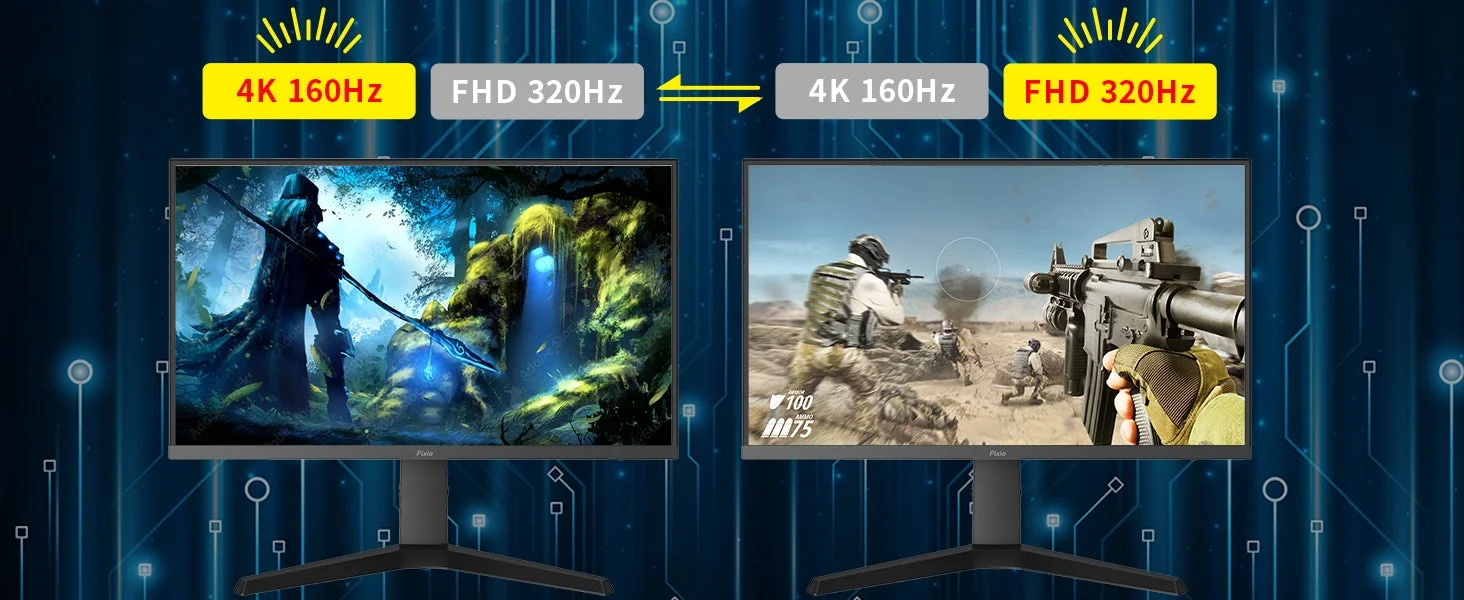 PX27U Prime Neoの4K/160HzとFHD/320Hzデュアルモードの比較画面