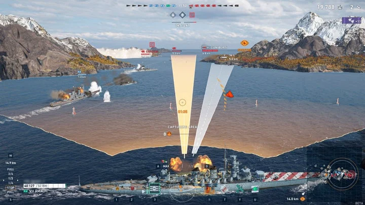 World of Warships: Legendsの戦艦による砲撃ゲームプレイ画面