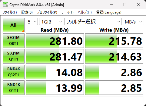XSDカードスロットのCrystalDiskMarkの画像