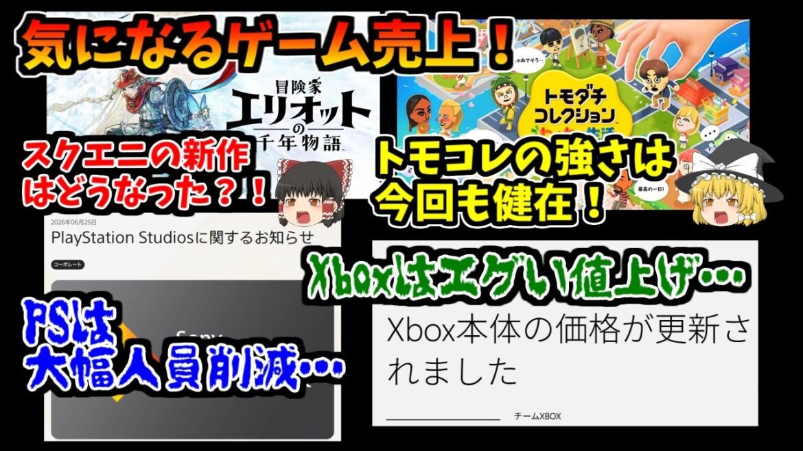 【スクエニ新作はどうなった？！】気になるゲーム売上！PSとXBOXは完全に苦境…【トモコレは首位に速攻で返り咲き】