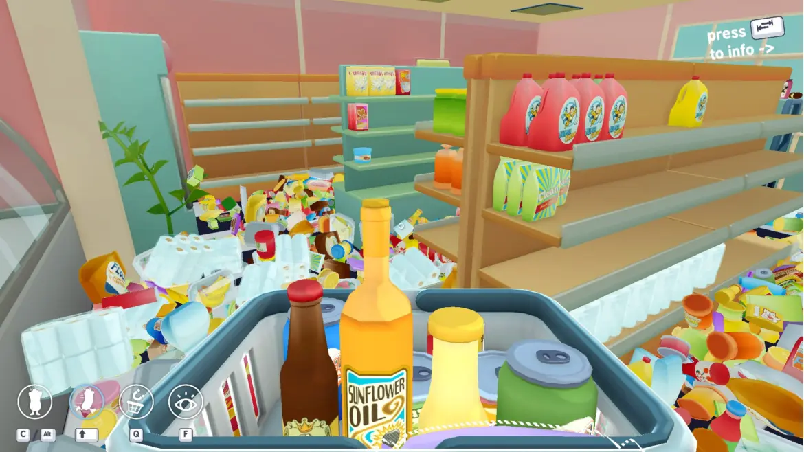 猫にめちゃくちゃにされたお店を黒字回復、癒やし系整理シム『Tidy Mart』がSteamでリリース | AppBank カートの中身と乱れた店内 1