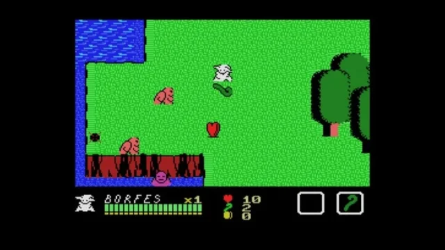 ボルフェスと5人の悪魔のゲームプレイ画面(水辺と敵)
