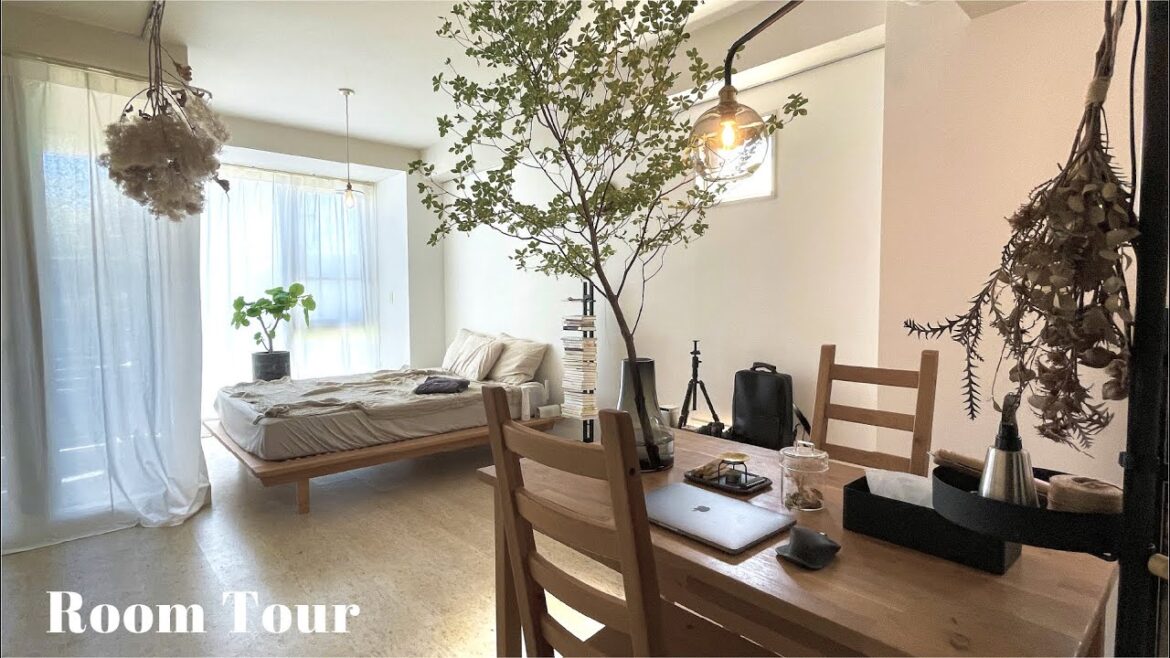 【ルームツアー】1R 収納上手でシンプル＆カフェのようなお部屋｜東京ひとり暮らし・ミニマリスト・観葉植物.ドライフラワー｜Room tour