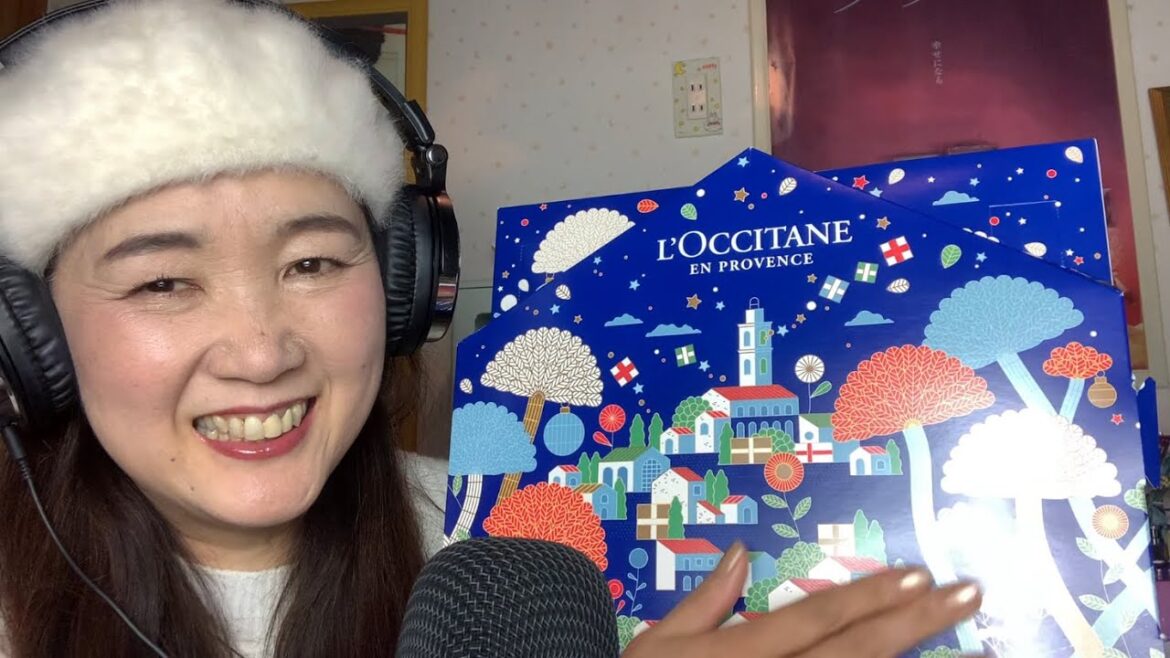 SUB字幕【ASMR】アドベントカレンダー2日ロクシタンのクリーム一緒につけよう！おまけは、モフモフマイクで良い子良い子