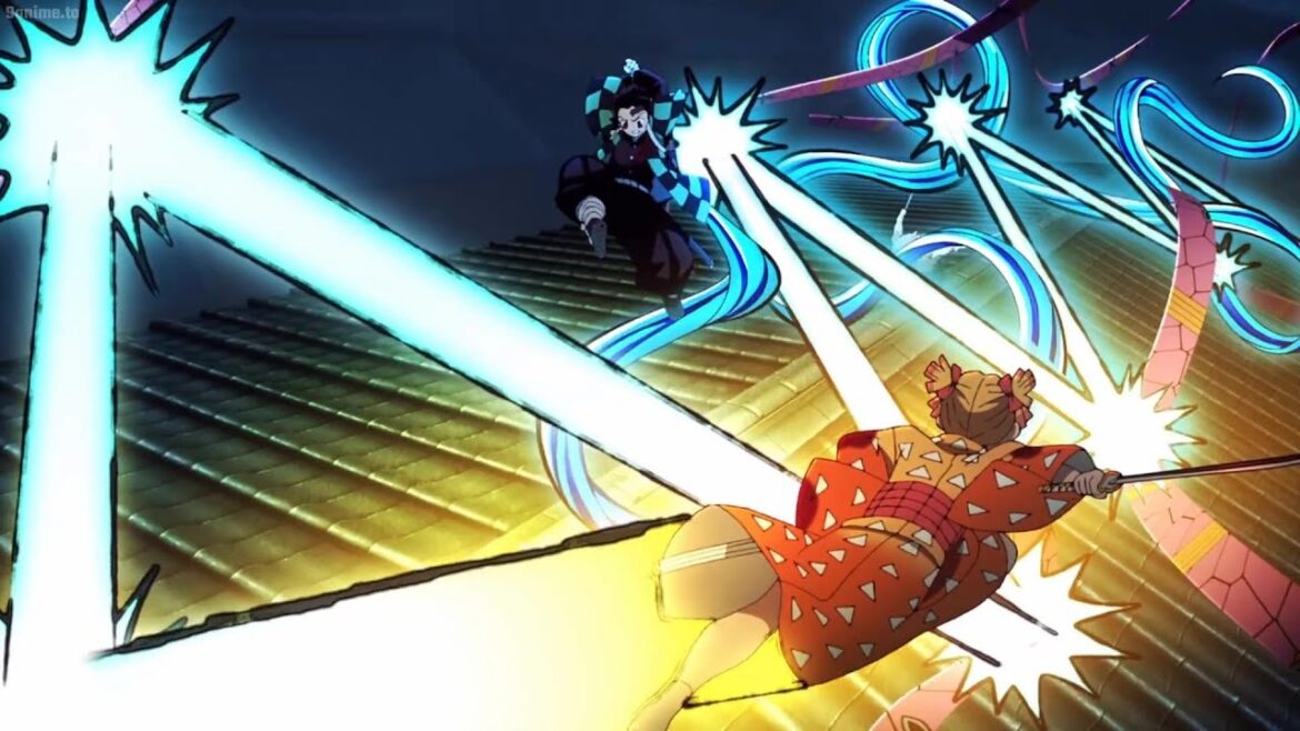 善逸炭治郎と伊之助が見事に連携し、デキの首を切り落とす - Tanjiro Zenitsu and Inosuke work together perfectly