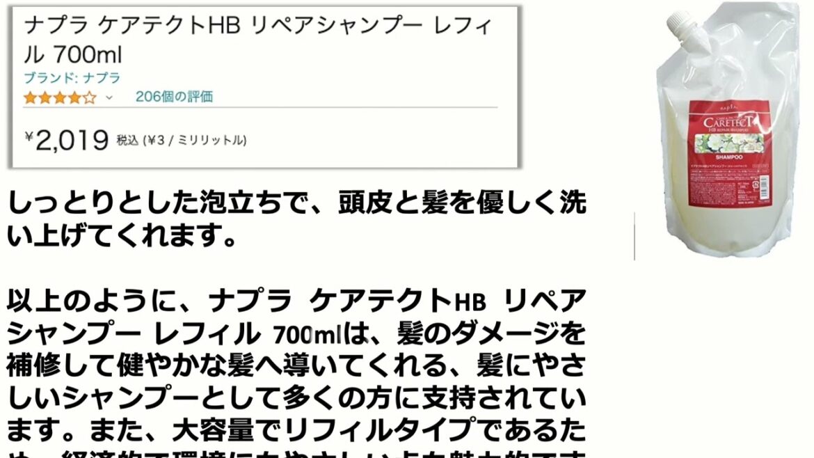 ナプラ ケアテクトHB リペアシャンプー レフィル 700ml　#chatgpt
