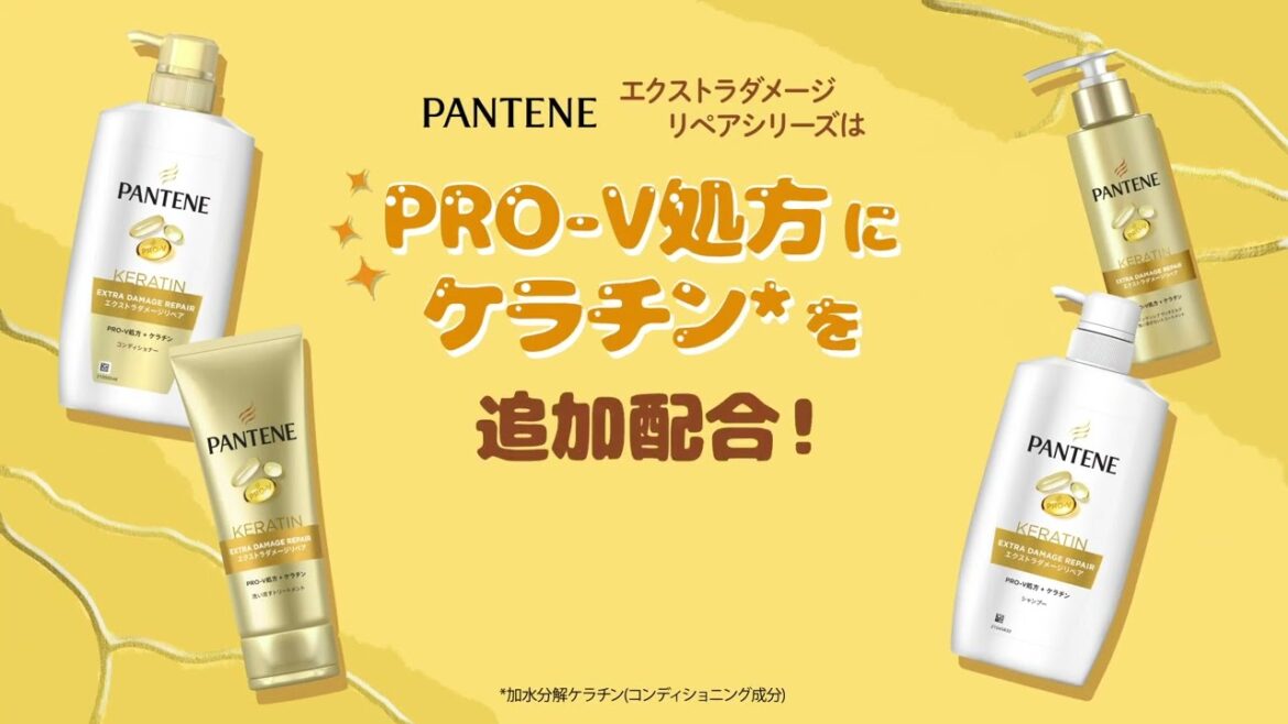 【新パンテーン】エクストラダメージリペアケラチン配合！処方が瞬間浸透。ダメージリペアで、するっツヤ！一生続け、美しい髪。