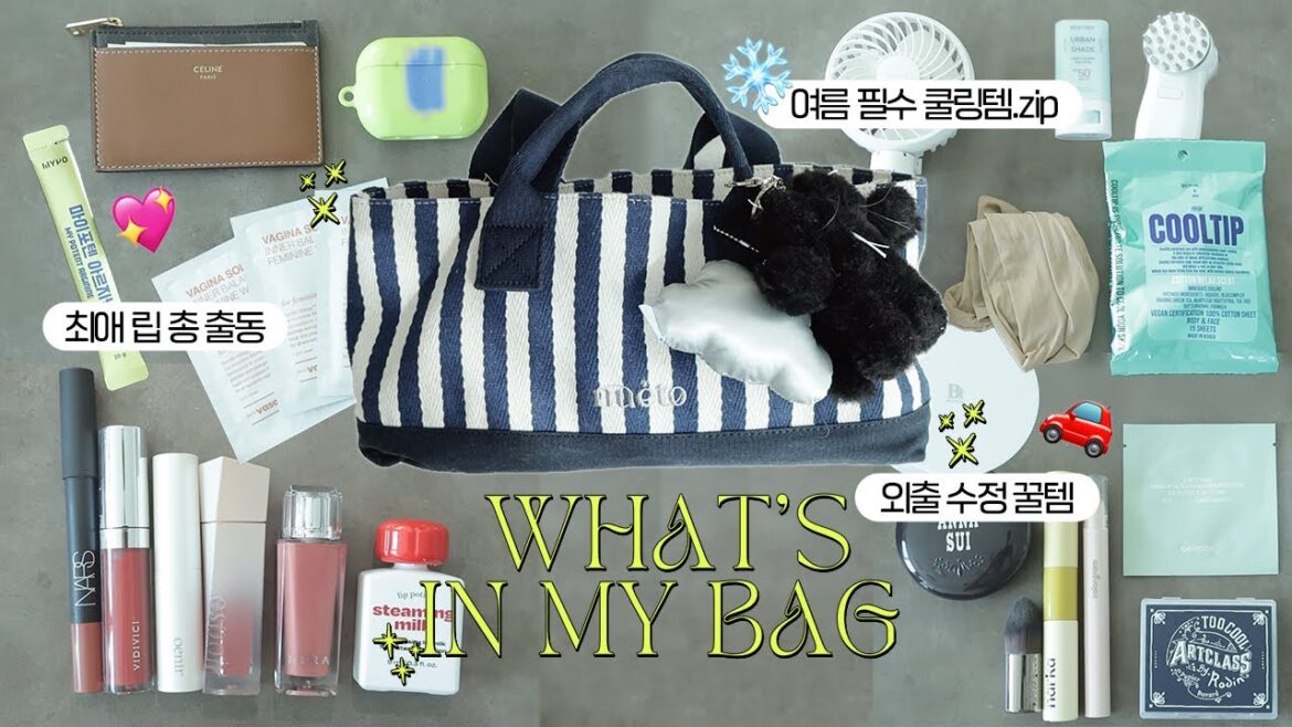 (sub) 요즘 찐템 꿀템 꽉꽉 채운 𝐖𝐡𝐚𝐭’𝐬 𝐢𝐧 𝐦𝐲 𝐛𝐚𝐠? 👜 (여름 필수 쿨링템.zip/최애 립 총출동/수정 꿀템들)