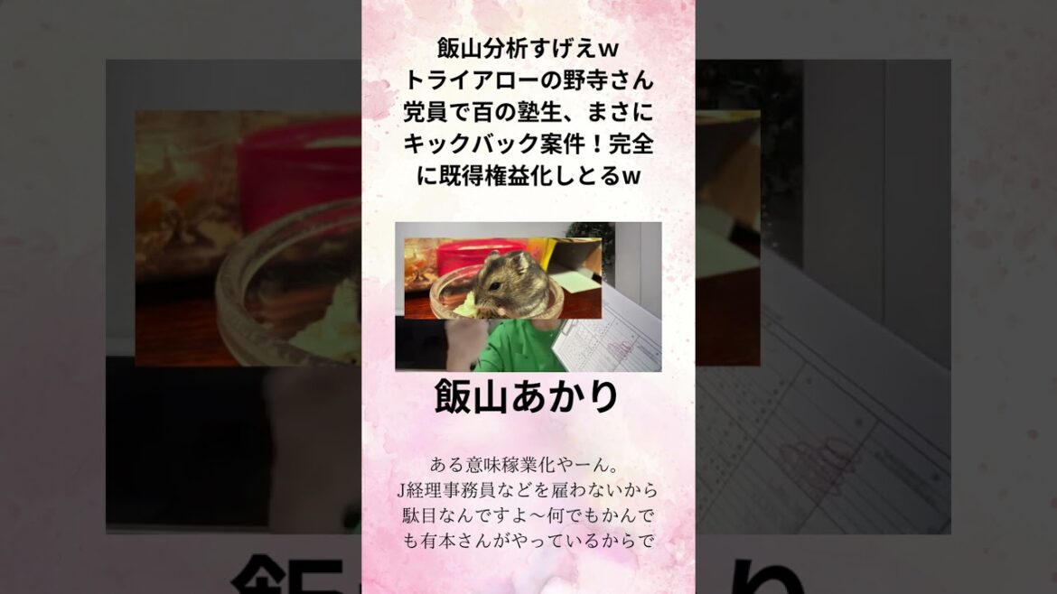 飯山あかり 飯山分析すげえｗ トライアローの野寺さん党員で百の塾生、まさにキックバック案件！完全に既得権益化しとるw