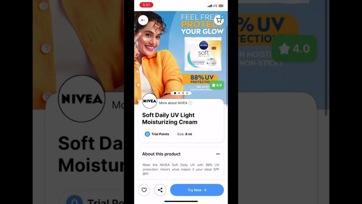 0 trail product 😱😱Nivea soft daily UV light moisturising cream #trending #smytten #youtubeshorts