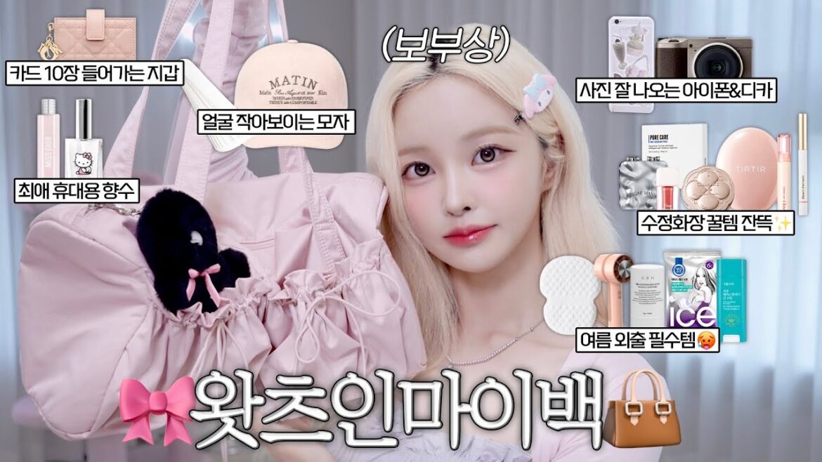 여름 필수템🥵 수정화장 꿀템🍯 가득한 보부상의 왓츠인마이백🎀👜 𓂃 ࣪⋆𐙚 (외출 필수템/겨땀 관리템/사진 잘 나오는 카메라&아이폰/여름 선글라스/핑크 추구미템)