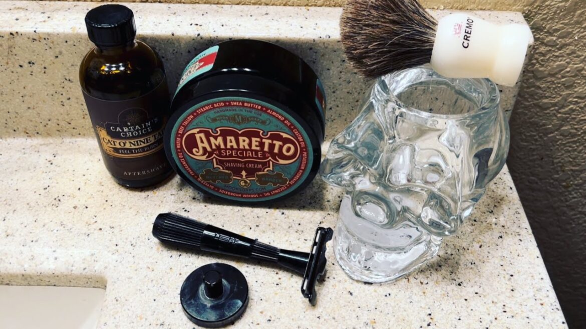 Amaretto Shave Soap, Leaf’s - Twig Razor, CREMO Brush & Cat O Nine Tails Aftershave.