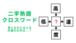 【二字熟語クロスワード】真んなかに入る漢字は?見つめればひとつの漢字が浮かび上がってきます...!