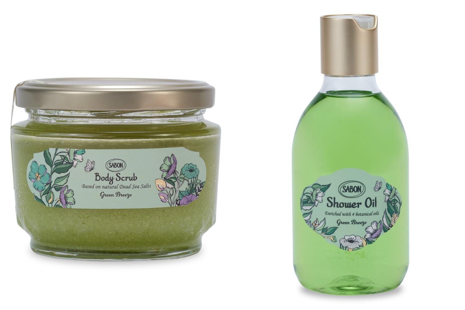 「シャワーオイル グリーン・ブリーズ」300mL 3,740円＜限定品＞ 「ボディスクラブ グリーン・ブリーズ」320g 4,730円＜限定品＞