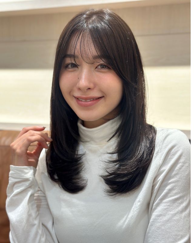 2WAYバングの大人カジュアルセミロング