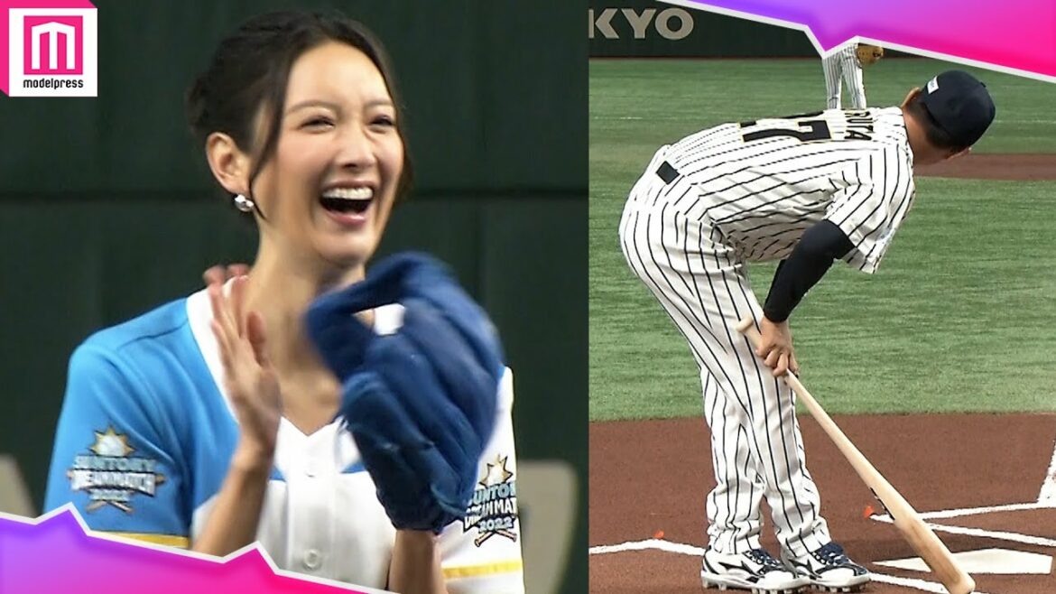 菜々緒、始球式登場！古田敦也の“菜々緒ポーズ”炸裂に思わず笑顔「サントリードリームマッチ2022」始球式【練習風景】