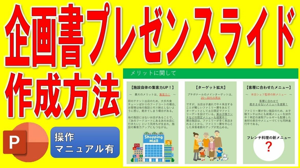 「ムチャブリ！わたしが社長になるなんて」の企画書プレゼンスライドをPowerPointで作る方法★ゼロから完成まで詳細に解説★プチボナールがショッピングモールのフードコートに出店するメリットに関して