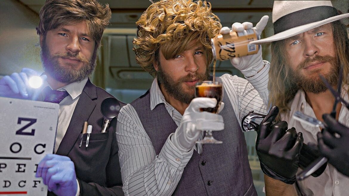 [ASMR] ✈️ Mid-Flight Nicest Eye Examination, Fastest Bartender & Rude Barber Haircut ✈️