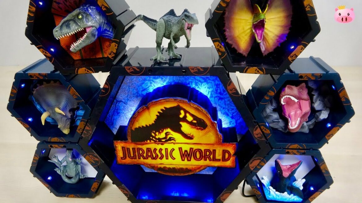 恐竜にジュラシックワールドのロゴが綺麗に光る3Dディスプレイ! 3D display with glowing Dinosaur & Jurassic World logos!