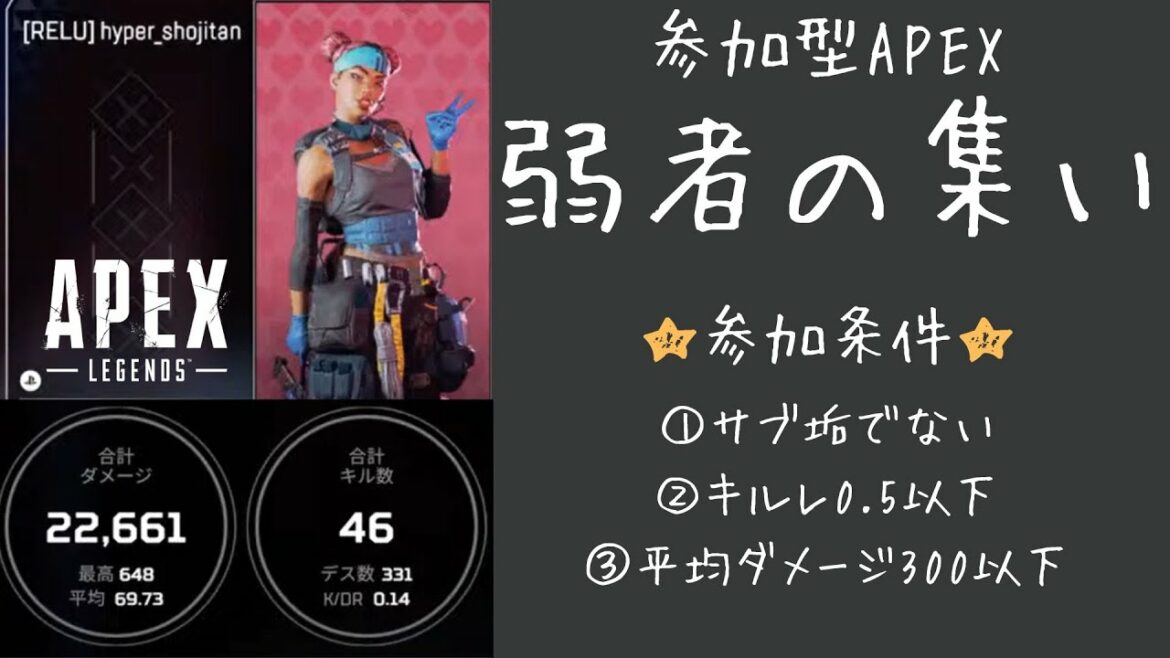 [参加型APEX] 230119 初心者歓迎！弱者の集い！俺より弱いやついるぅー？