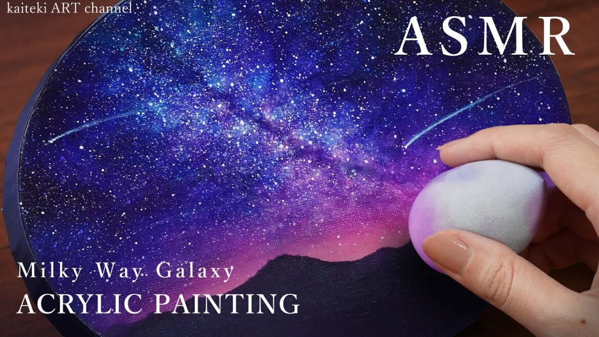 【ASMR】星降る夜のアクリル画💜🌌　Acrylic Painting, Starry Night Sky, How to draw Milky Way Galaxy