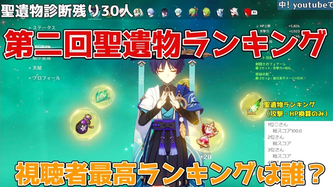 【原神】第2回聖遺物ランキング！（攻撃・HP部門）普通に診断もOKTiktok同時配信！【Vtuber】