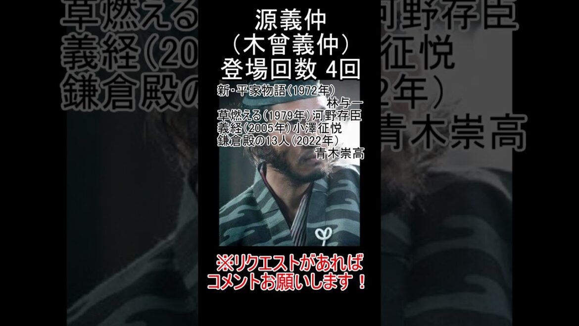 源義仲（木曾義仲）〈征東大将軍〉大河ドラマ歴代登場作品