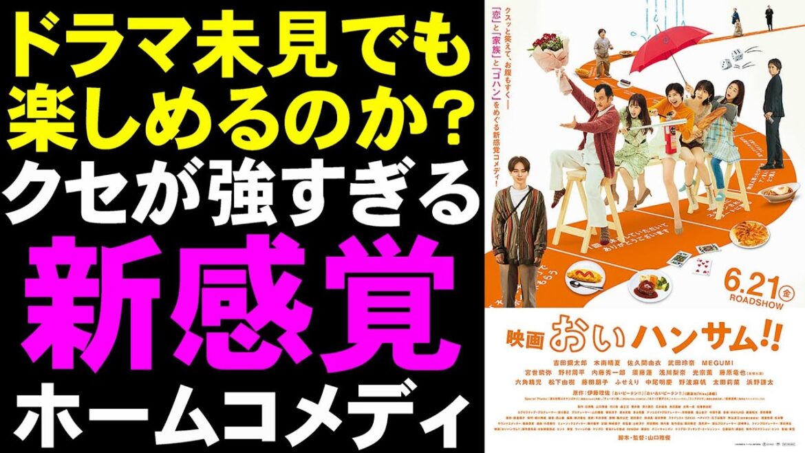 映画『映画おいハンサム!!』新感覚ファミリーコメディ【映画レビュー 考察 興行収入 興収 filmarks 吉田鋼太郎 MEGUMI 武田玲奈 木南晴夏 佐久間由衣 藤原竜也 ドラマ 土ドラ 視聴率】
