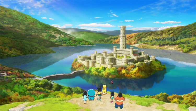 イタリアロケで訪れた「チヴィタ」のイメージを湖上に浮かぶアートリア城に取り入れた。長い橋を渡らないとたどり着けない