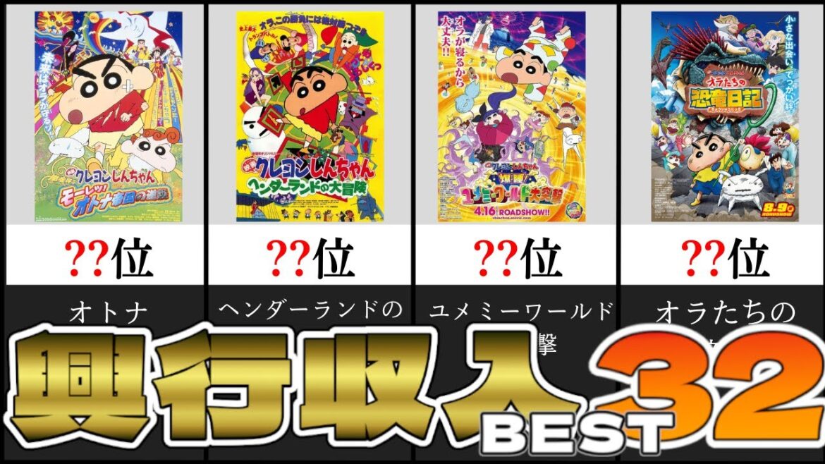 クレしん映画興行収入ランキングBEST32【比較まとめ】