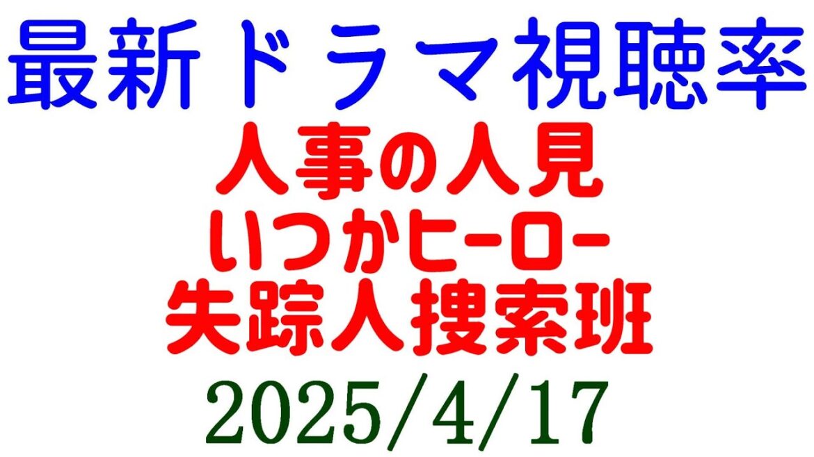 失踪人捜索班 人事の人見 いつかヒーロー！視聴率速報☆2025年4月17日付