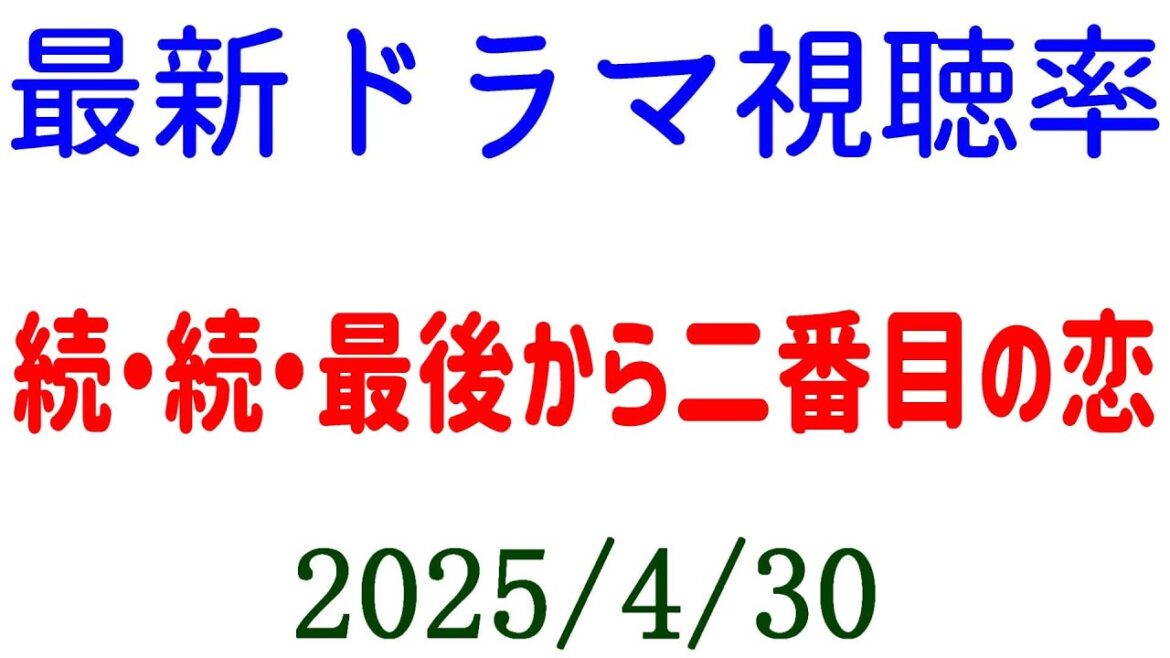 続・続・最後から二番目の恋 視聴率下がる!視聴率速報☆2025年4月30日付 続・続・最後から二番目の恋 視聴率下がる!視聴率速報☆2025年4月30日付