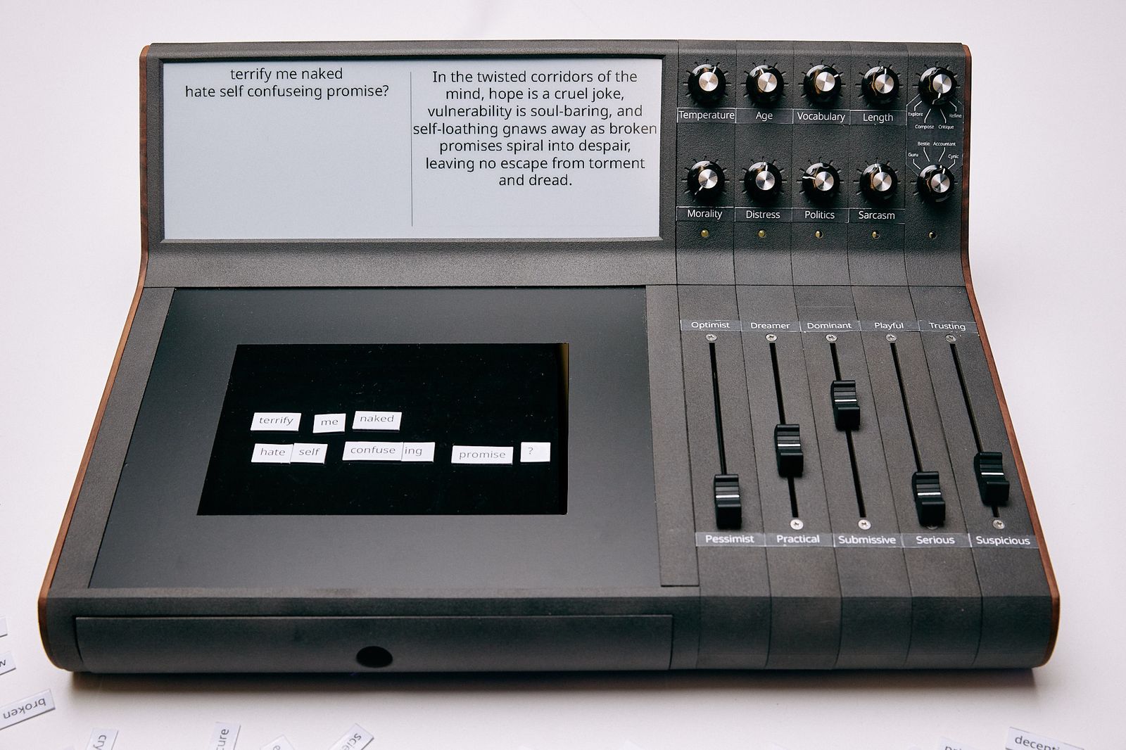 ノブやスライダーを手で動かして大規模言語モデル(LLM)の性格や語調を調節できる装置「Memetic...