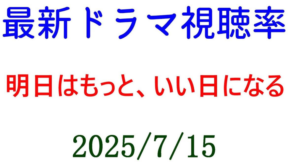 明日はもっと、いい日になる 視聴率下がる！☆視聴率速報☆2025年7月15日付