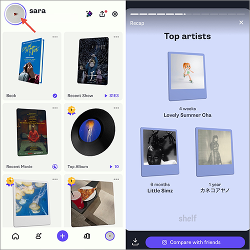 SNSアプリ「Shelf」の操作画面