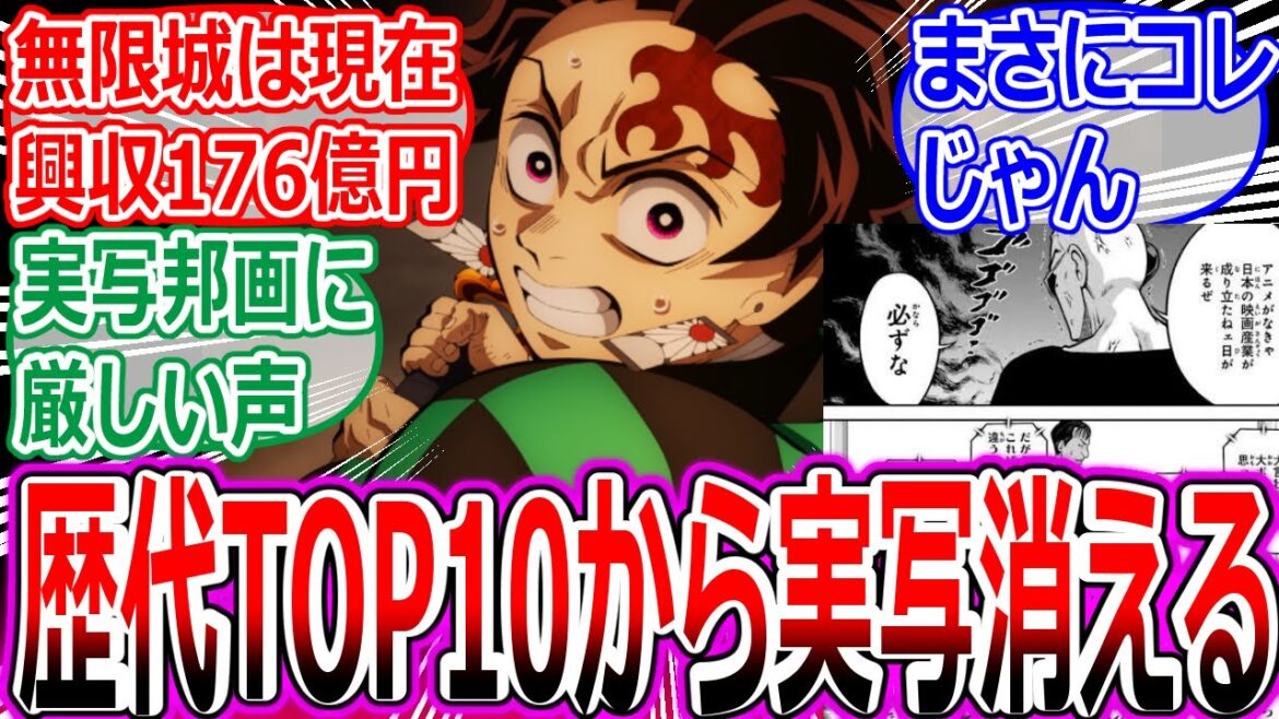 【映画鬼滅の刃】興行収入176億円！！そして、映画の歴代興収TOP10から実写邦画が消えるへの反応集【無限城編第一章猗窩座再来/劇場版/最新話/無惨/炭治郎/ランキング/売上/ヒット】