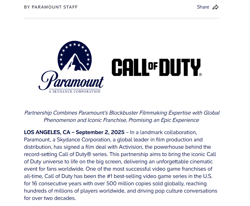 『CoD』（コール オブ デューティ）映画化が決定。アメリカの映画会社パラマウントがアクティビジョンと映画契約を締結_001