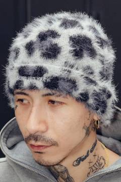 Subciety (サブサエティ) Shaggy beanie - Black/Leopard